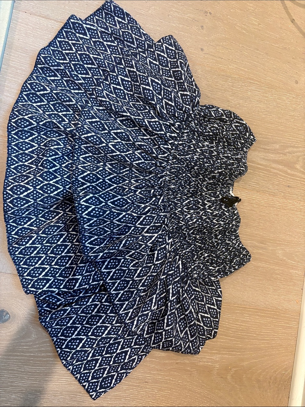 Navy and White Diamond Print Smocked Skirt